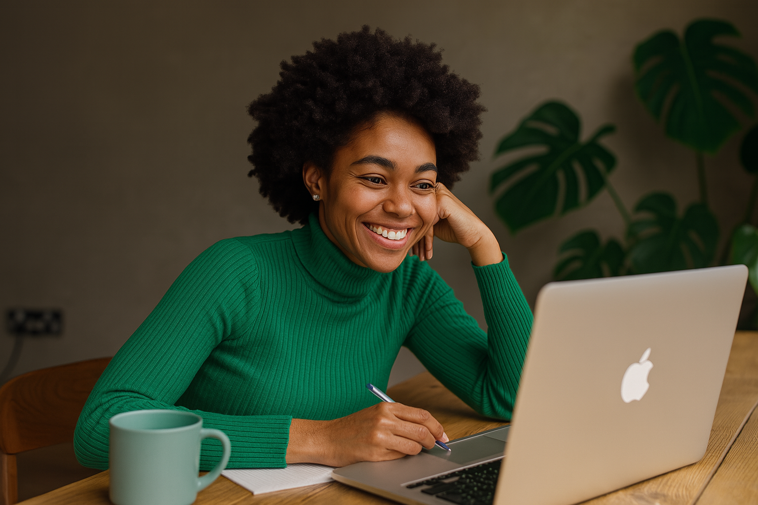 Happy person at computer